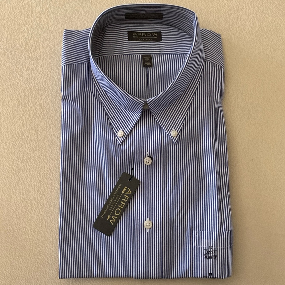 Arrow Mens long sleeve wrinkle free pinpoint xl 17 32/33 dress shirt (215)